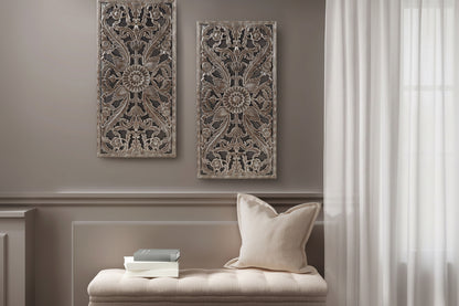 Distressed Carved Wood 2-piece Wall Decor Set