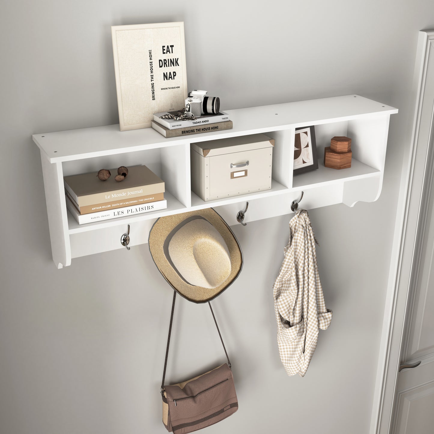 White Wall Coat Rack Shelf
