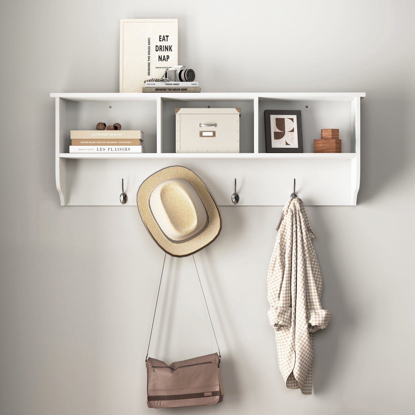 White Wall Coat Rack Shelf