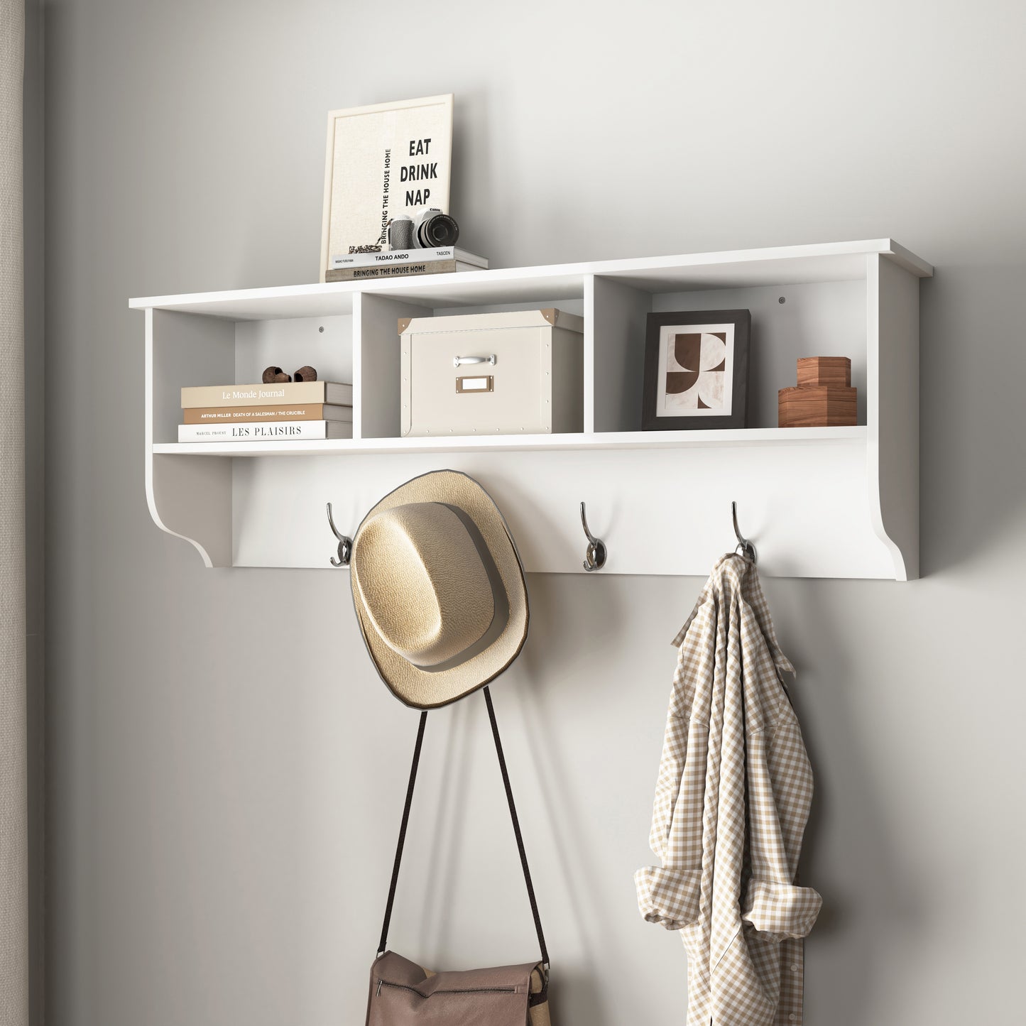 White Wall Coat Rack Shelf